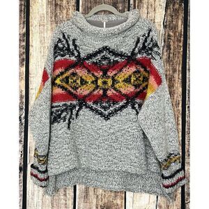 Free People Artic Blast Aztec Cowl Neck Gray Medium  Boho Wool Mohair Alpaca